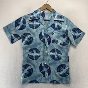 Vintage Landmark Hawaiian Shirt men's Small blue Bird Lightweight Camp Aloha 70s